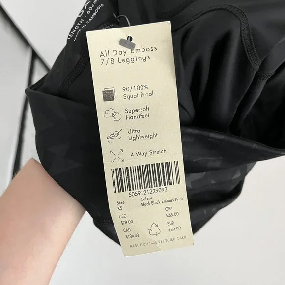 NWT Sweaty Betty All Day 7/8 Length Emboss leggings Black XS Athleisure Active - Picture 11 of 11
